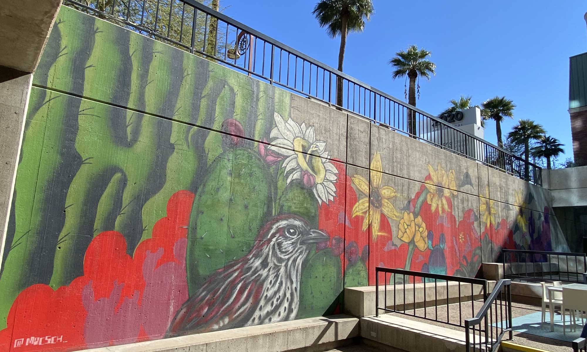 mural of quail on a wall